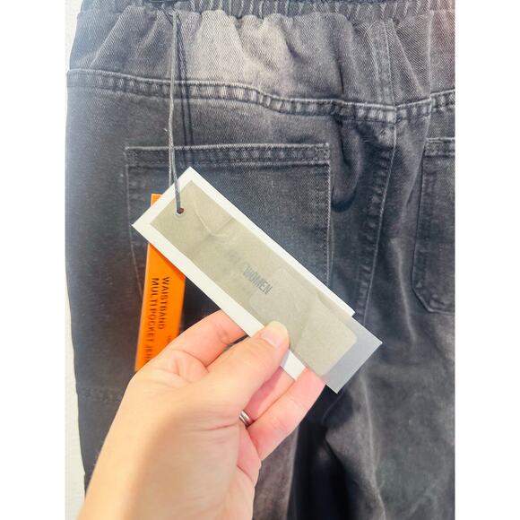 AMERICAN BAZI Black Washed Wide-Leg Cargo Style Drawstring Pants NWT size Small - Picture 14 of 14